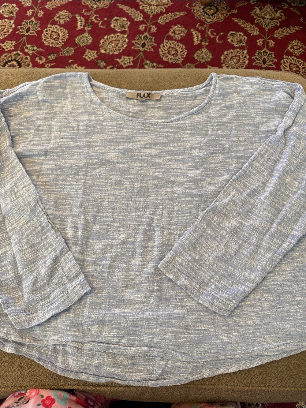 Flax Linen Cotton Light Blue Size XL Pullover Top Shirt Blouse (TD)